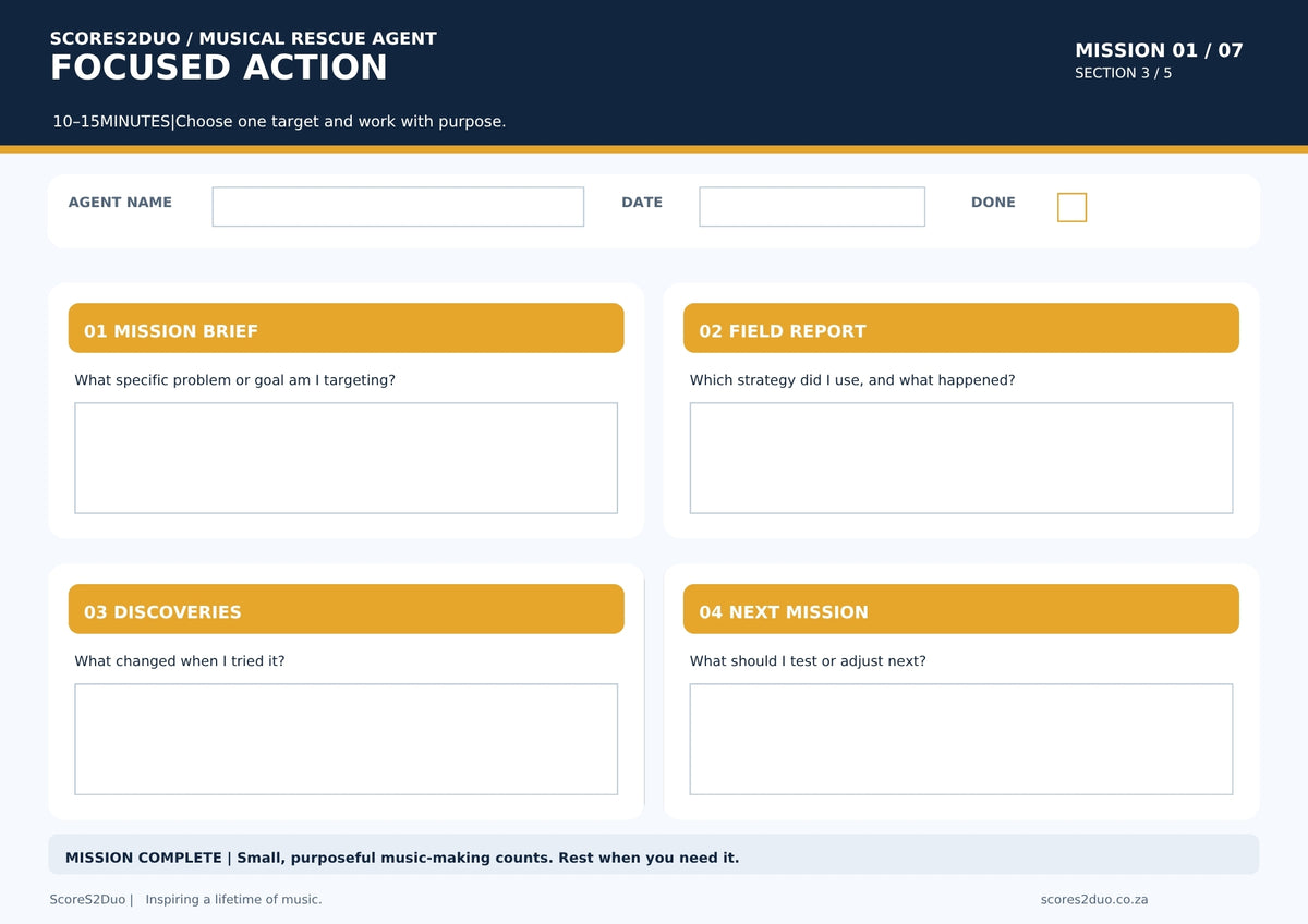 Musical Rescue Mission | Minimum Practice Day Challenge & 35-Page Digital Journal