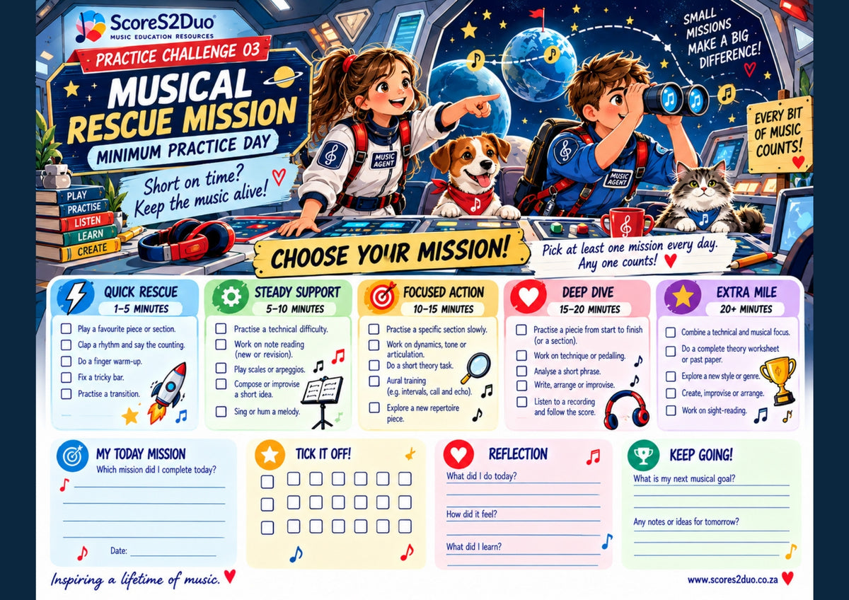 Musical Rescue Mission | Minimum Practice Day Challenge & 35-Page Digital Journal