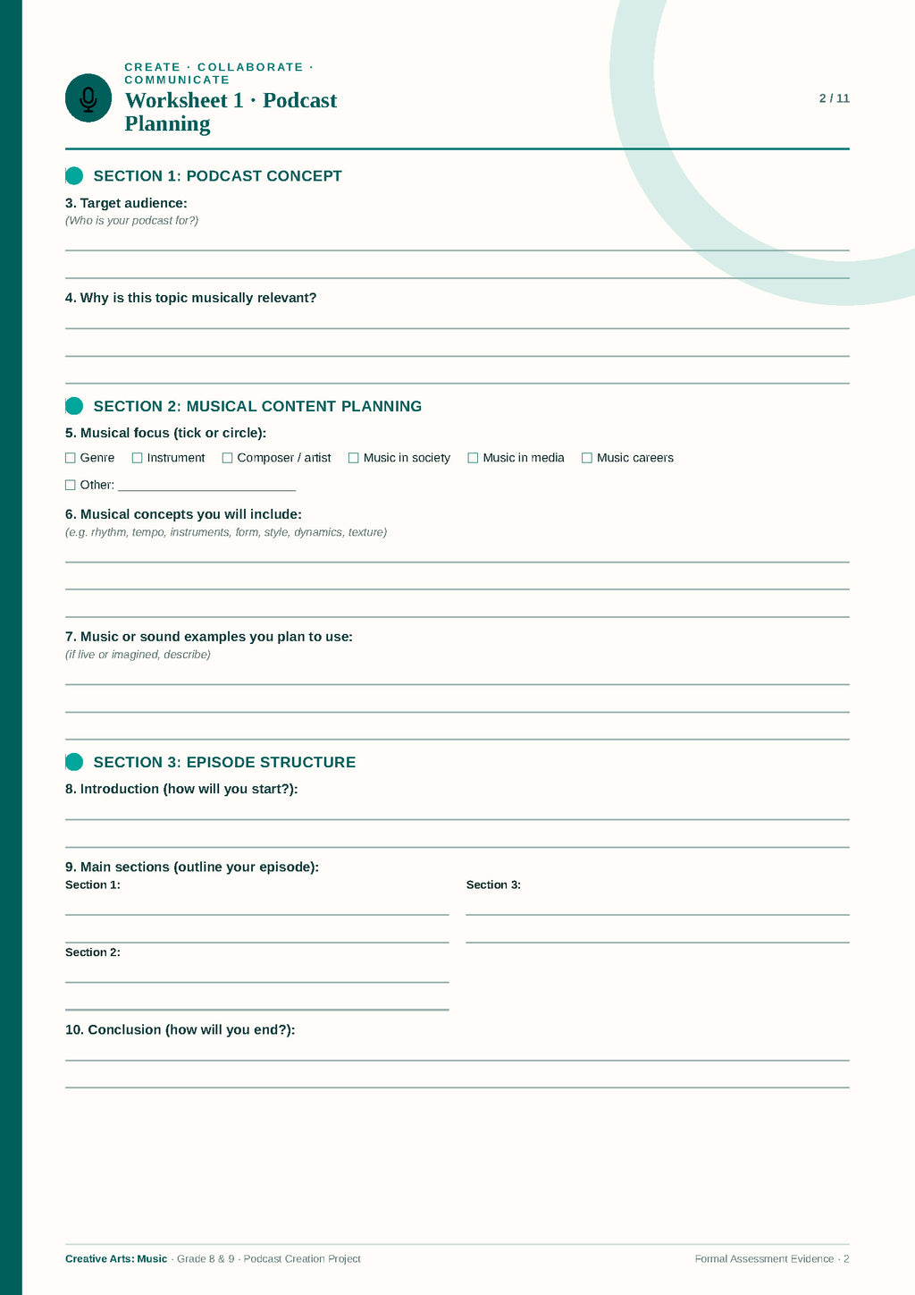 Digital product: Grade 8 & 9 Podcast Creation - Formal Assessment Task