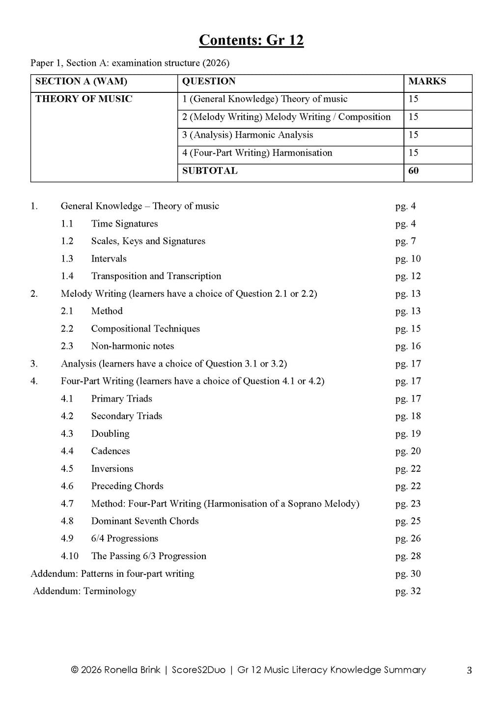 Grade 12 Music Literacy – Summary of Knowledge 2026 | CAPS/DBE NSC/SC Aligned (Paper 1, Section A – WAM)