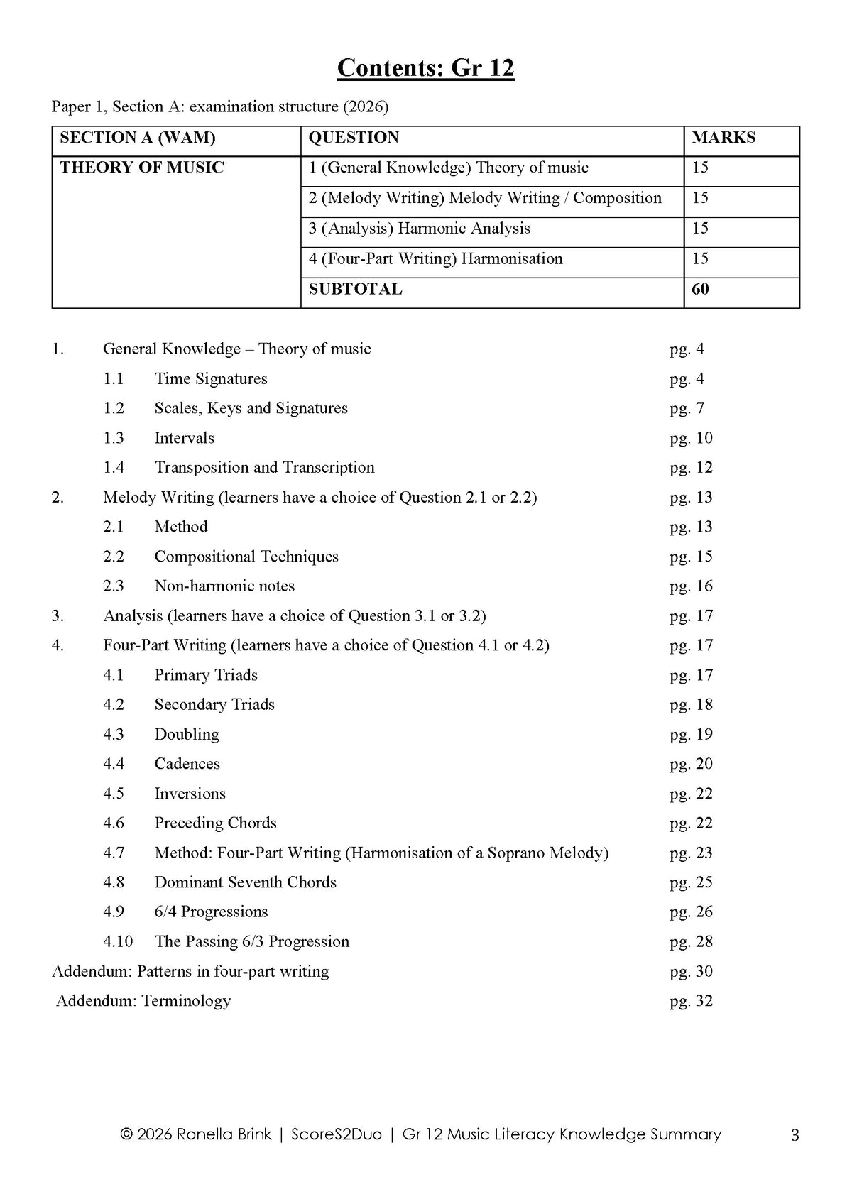 Grade 12 Music Literacy – Summary of Knowledge 2026 | CAPS/DBE NSC/SC Aligned (Paper 1, Section A – WAM)