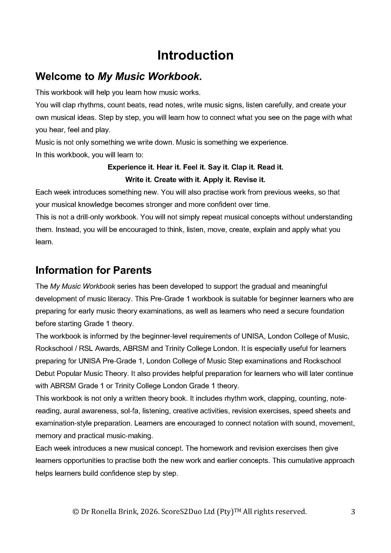 My Music Workbook: Pre-Grade 1 Music Literacy