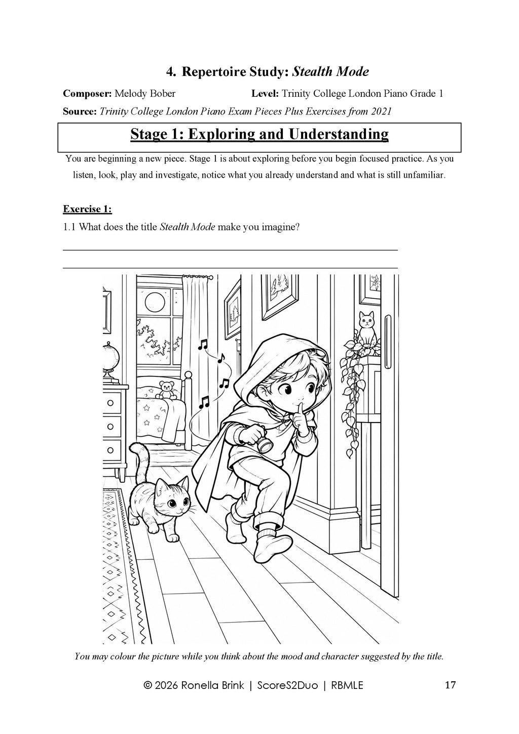 Digital product: Repertoire-Based Music Literacy Education (RBMLE) Stealth Mode (Melody Bober) TCL Grade 1 Piano