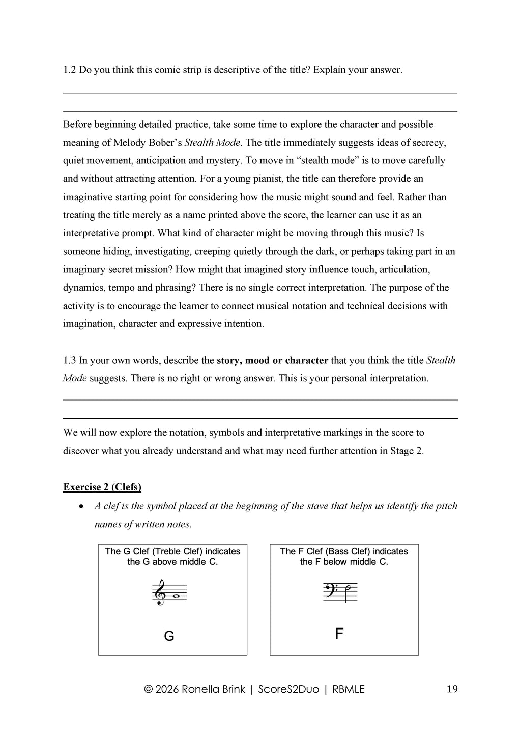 Digital product: Repertoire-Based Music Literacy Education (RBMLE) Stealth Mode (Melody Bober) TCL Grade 1 Piano