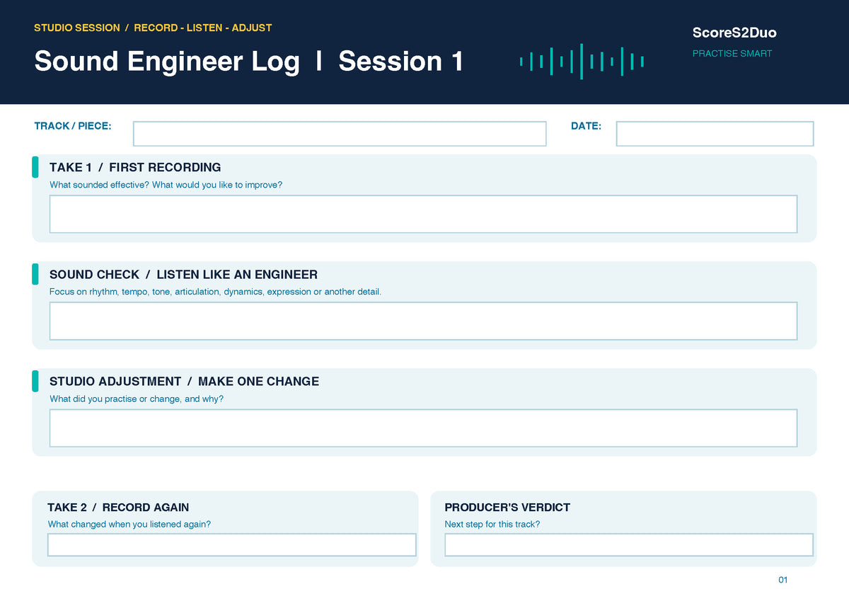 My Sound Studio | Sound Engineer Music Practice Challenge & Logbook – Digital PDF