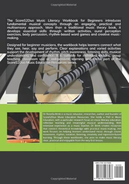 My Music Workbook for Beginners - back cover by Ronella Brink