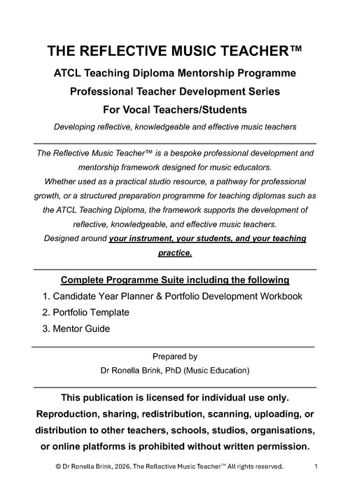 ATCL Music Teaching Diploma: Candidate Year Planner & Portfolio Workbook: Vocal Studies