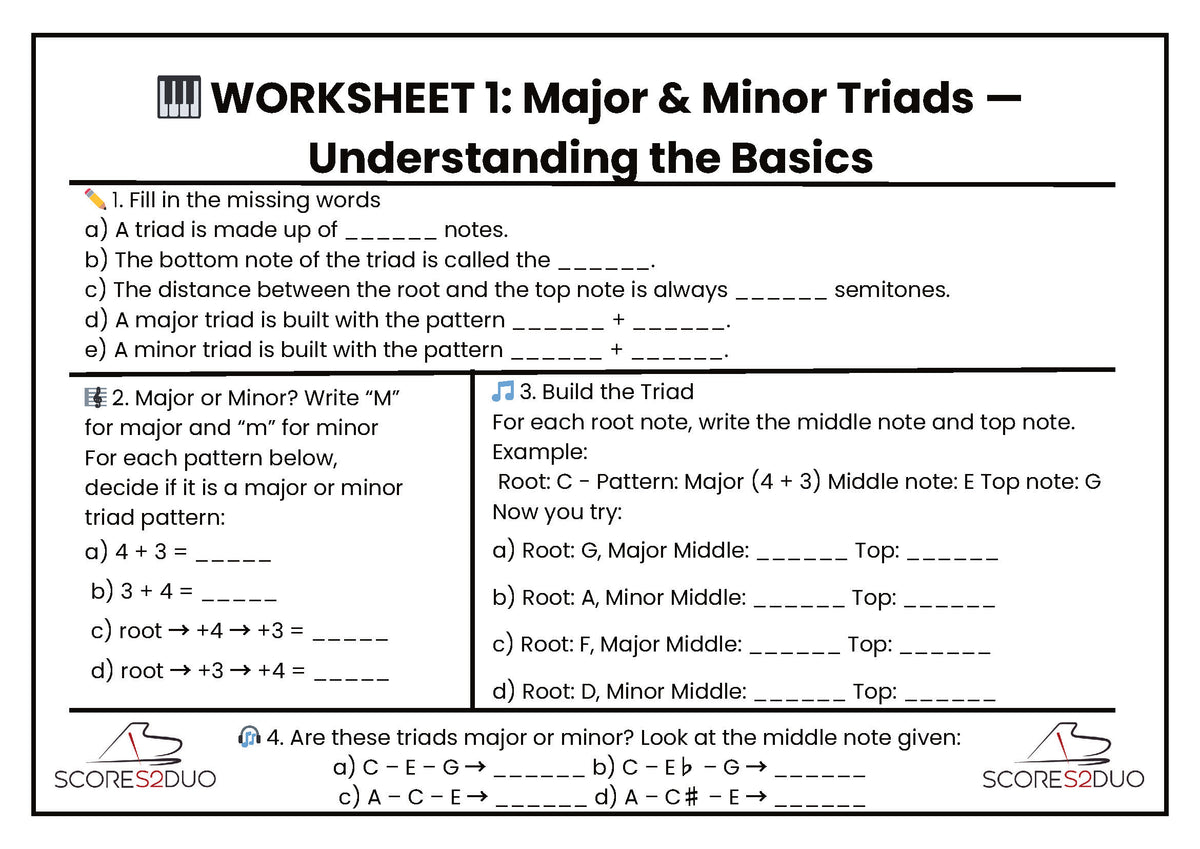Major & Minor Triads Made Easy | Free Music Theory Worksheets